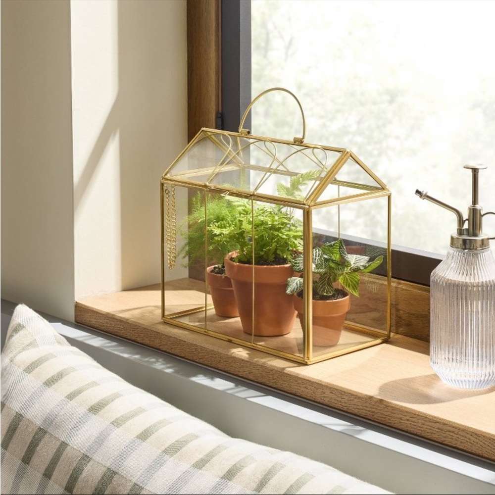 Hearth & Hand Large Scalloped Brass m Decorative Glass Greenhouse NWT